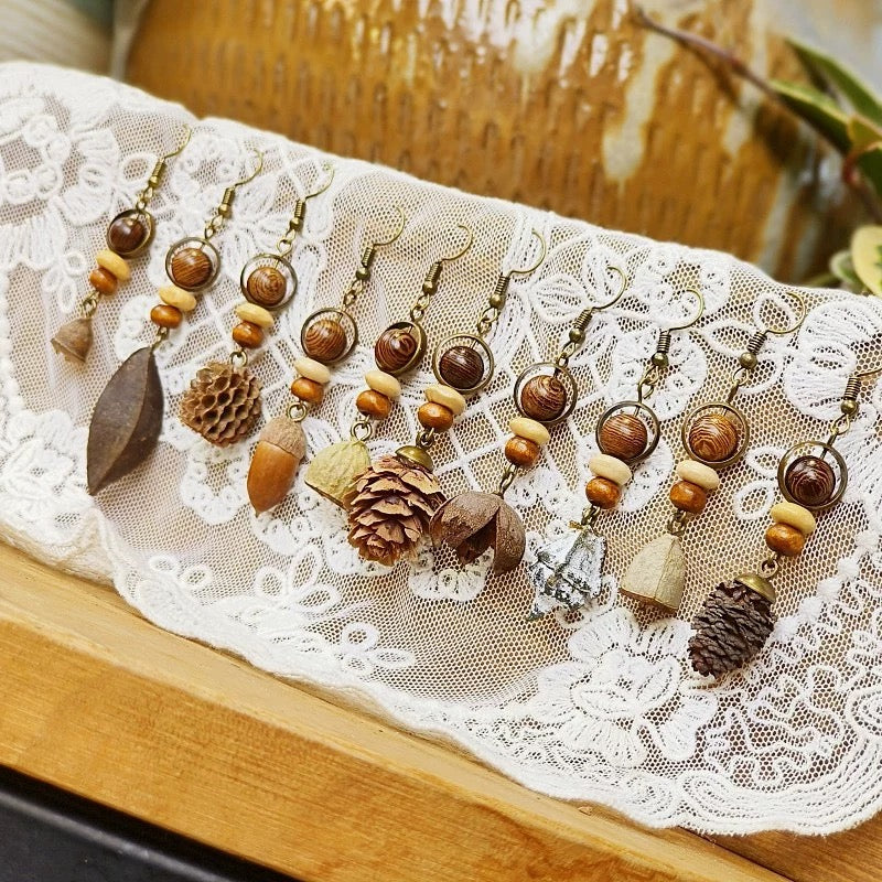 Retro natural plant earrings