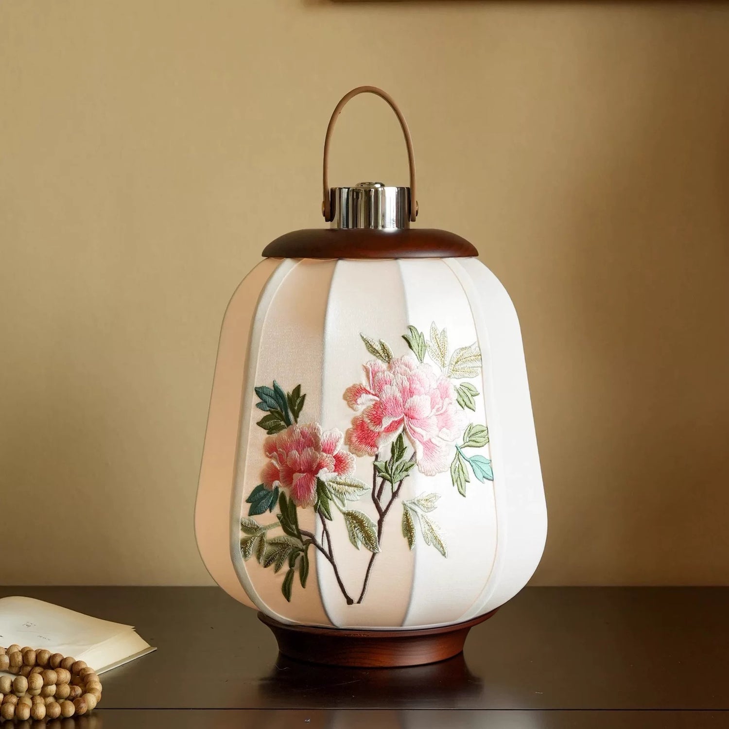 Embroidered Peony Chinese Table Lamp