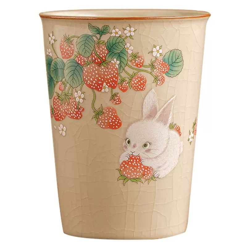 Strawberry Rabbit Ceramic Teacup