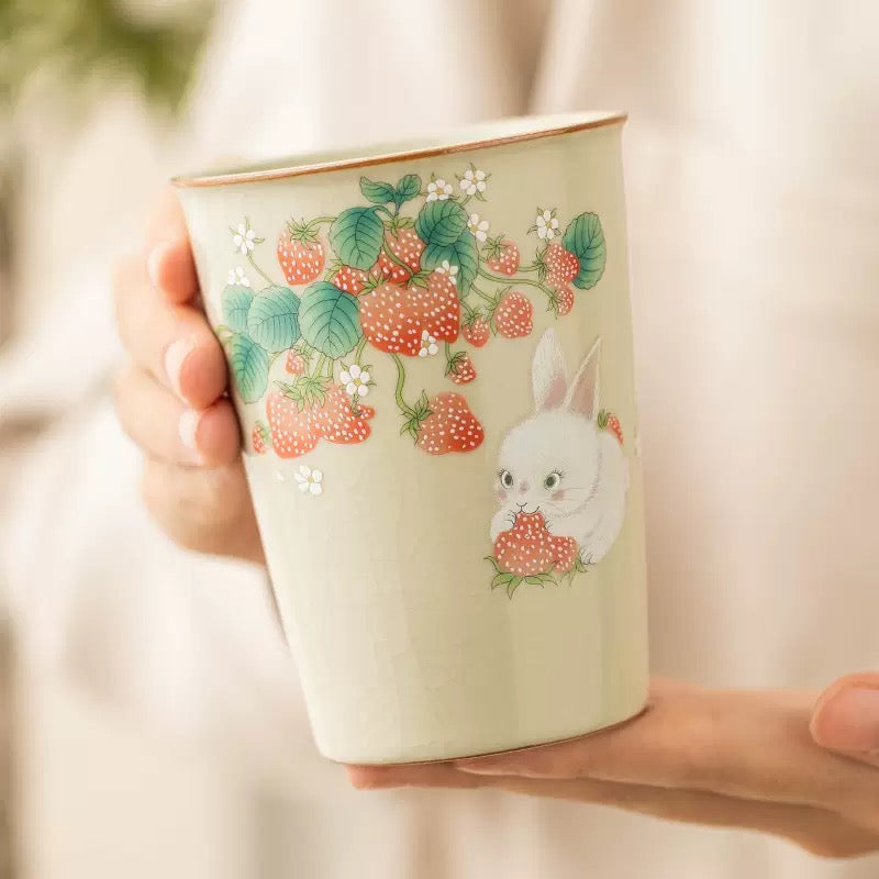Strawberry Rabbit Ceramic Teacup