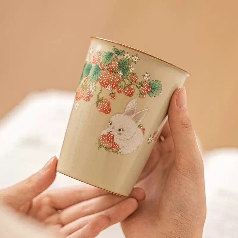 Strawberry Rabbit Ceramic Teacup