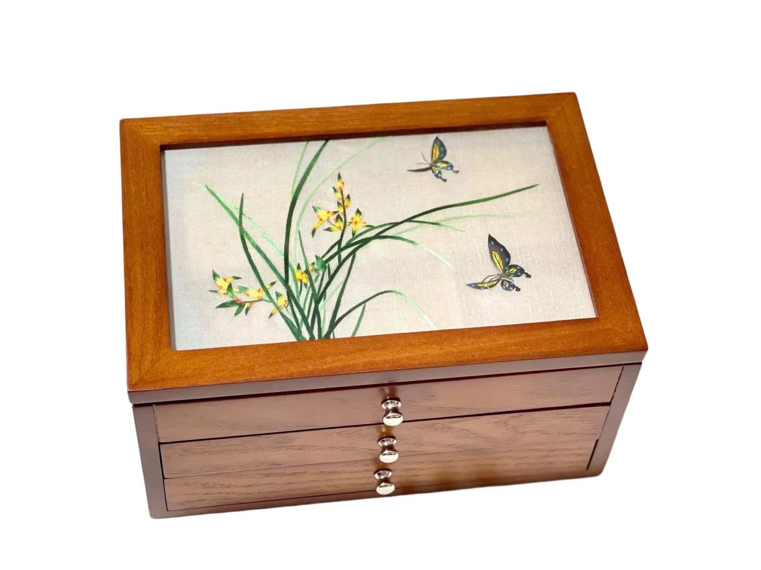 Embroidered three-layer jewelry box