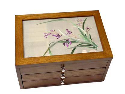 Embroidered three-layer jewelry box