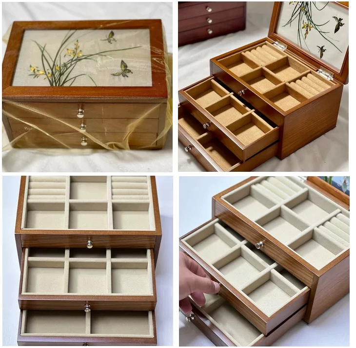 Embroidered three-layer jewelry box