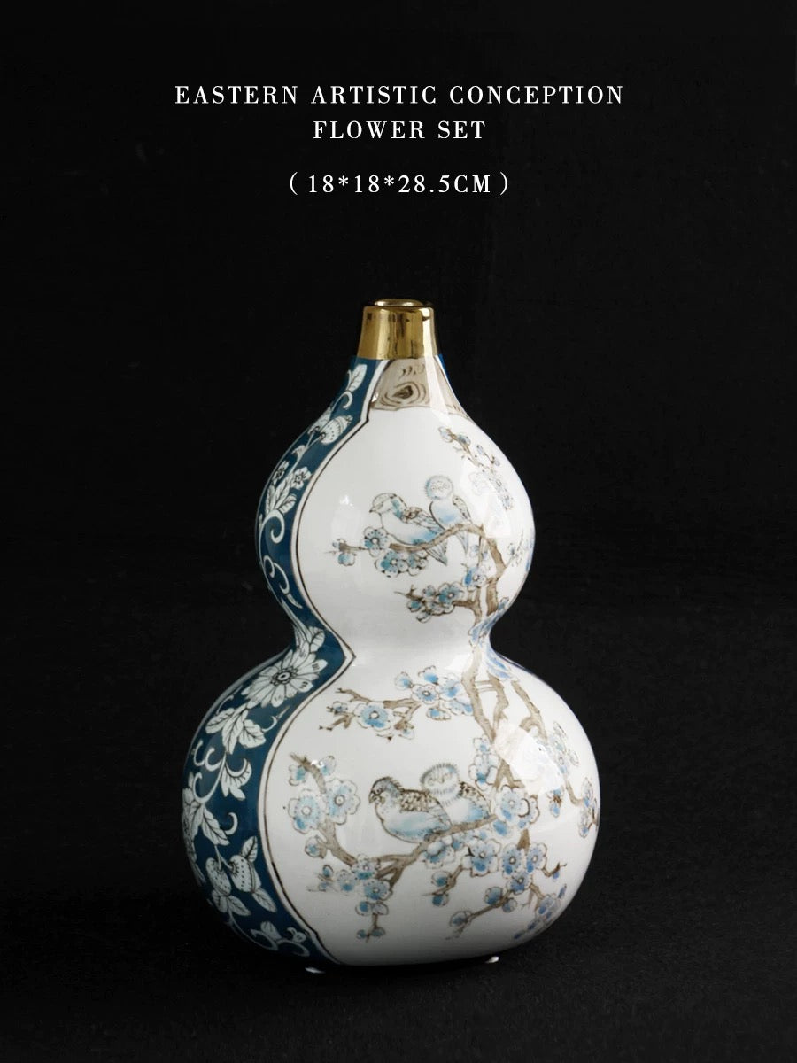 Chinese style vase gourd ceramic flower vessel