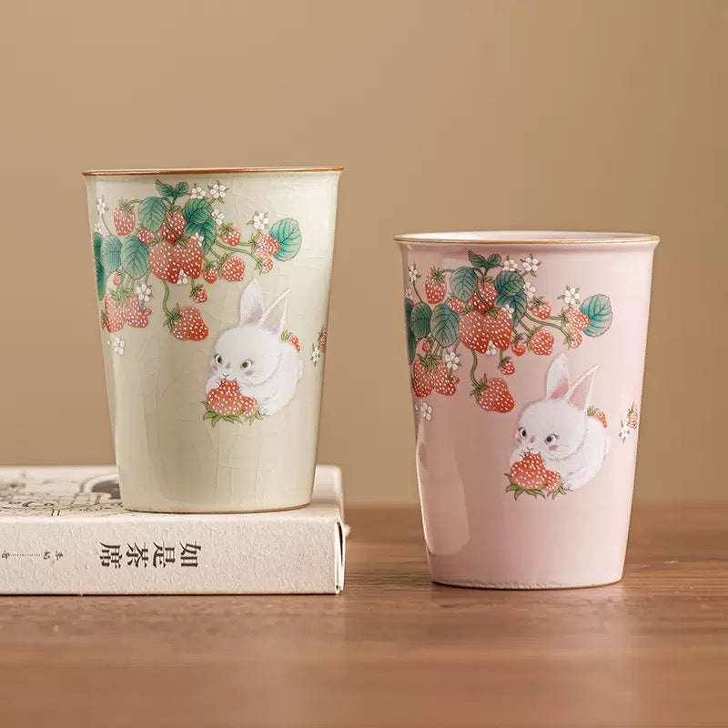 Strawberry Rabbit Ceramic Teacup