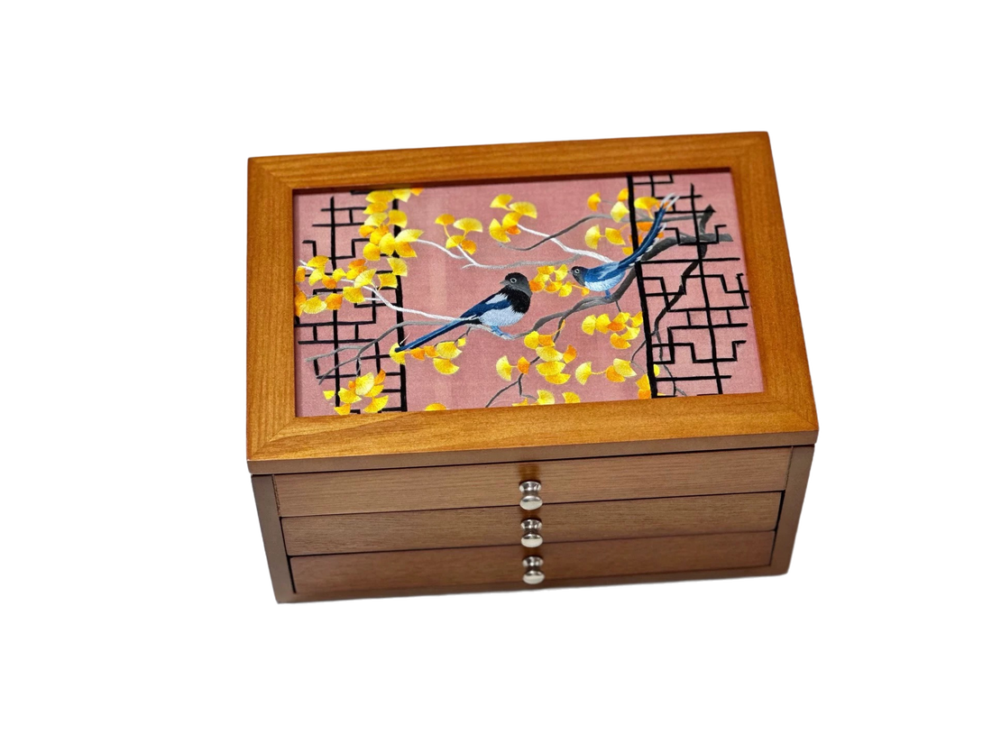 Embroidered three-layer jewelry box