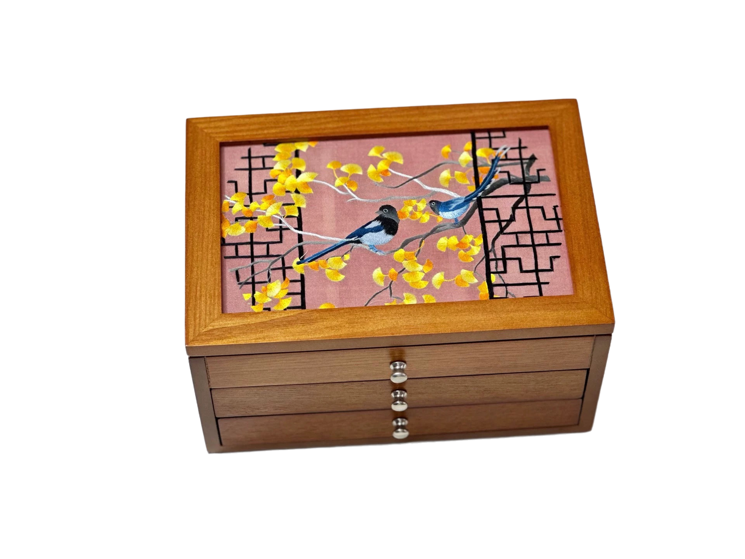 Embroidered three-layer jewelry box