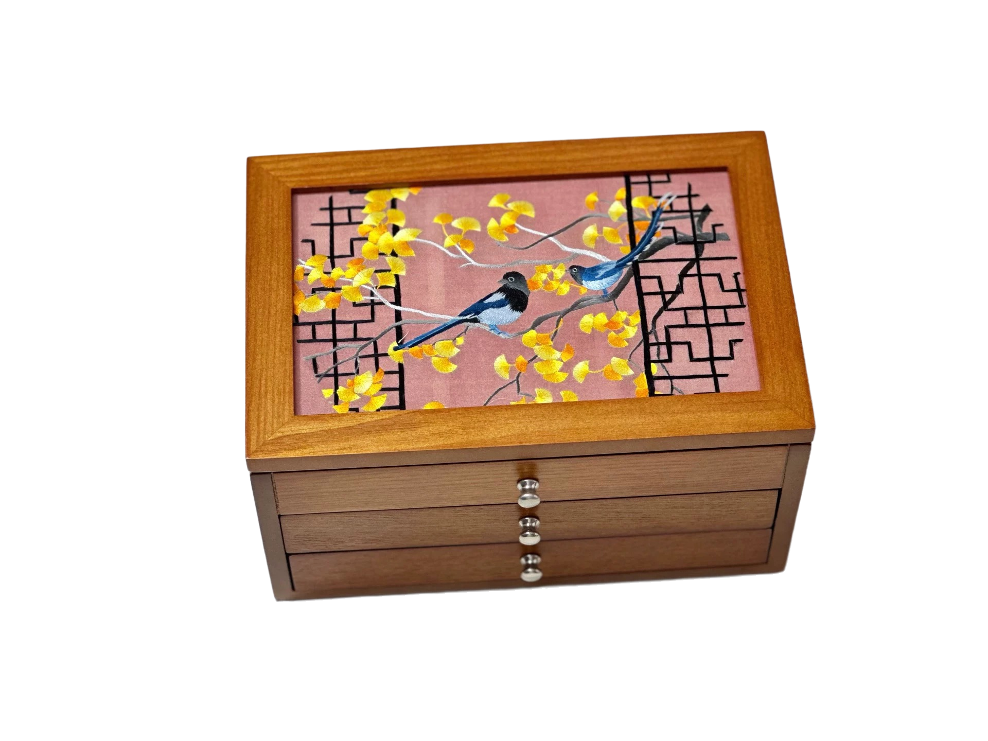 Embroidered three-layer jewelry box